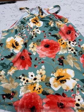 Papermoon Teal Halter Camisole with Red & Yellow Floral Print